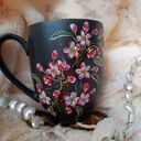 Ręcznie malowana kwitnąca jabłoń - kubek z porcelany 400 ml