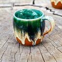 Handmade duży kubek ceramiczny z koniem wewnątrz - Smaragd - ok. 390 ml