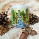 Wilga i dudek w pejzażu - ręcznie malowany kubek porcelanowy 270 ml