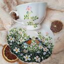 Dzikie róże i gile - ręcznie malowany komplet kubków z porcelany
