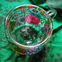 Ręcznie malowany szklany kubek do kawy herbaty LOVE pink