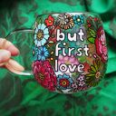 Ręcznie malowany szklany kubek do kawy herbaty LOVE pink