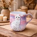 Handmade Ceramiczny duży kubek z kotem - Różowy sen Peony ok 500ml Biały