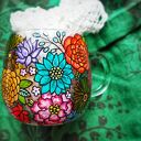 Ręcznie malowany szklany kubek do kawy herbaty LOVE pink