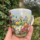 Porcelanowy kubek ręcznie malowany Polne kwiaty