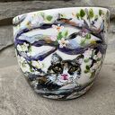 Porcelanowa filiżanka ręcznie malowana - Kot na jabłoni