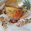 Barwny ręcznie malowany komplet kawowy 300 ml - talerzyk i filiżanka z porcelany