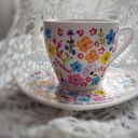 Ręcznie malowana filiżanka ze spodkiem dla kochanej osoby ŁĄKA