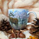 Ręcznie malowany kubek porcelanowy Jeleń górski - pejzaż 480 ml