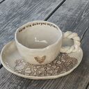 Ceramiczna filiżanka z podstawką - ręcznie robiona