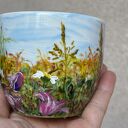 Porcelanowa filiżanka ręcznie malowana Łąka 250 ml ze spodkiem