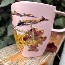 Różowy porcelanowy kubek ręcznie malowany Jesienne liście