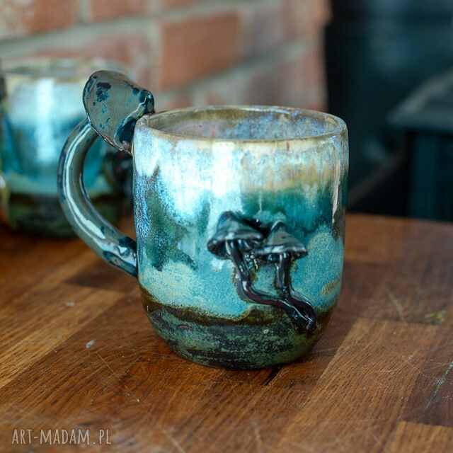 Duży kubek z grzybkami handmade | Forest moss | ok 500 ml ciemne (2)