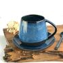 niebieskie ceramika filiżanka ceramiczna ze spodkiem i łyżeczką / kubek kubki prezent
