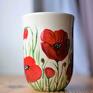 kubki: Kubek Maki Ceramiczny Beżowy Ręcznie Malowany 300ml w kwiaty