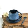 niebieskie ceramika filiżanka ceramiczna ze spodkiem i łyżeczką / kubki kubek ręcznie robiony