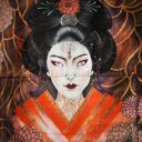 Ręcznie malowana kurtka jeansowa custom GEJSZA