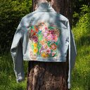 Ręcznie malowana kurtka jeansowa custom KOLIBRY