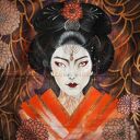 Ręcznie malowana kurtka jeansowa custom GEJSZA