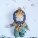 Lalka leśny skrzat Chaberek lniana przytulanka handmade 24 cm