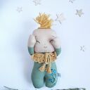 Lalka leśny skrzat Chaberek lniana przytulanka handmade 24 cm