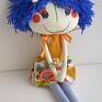 Ręcznie szyta lalka Anolinka z niebieskimi włosami - handmade