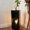Lampion podłogowy hand made w stylu loft - czarny z drewna i metalu
