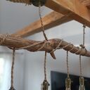 Drewniana lampa wisząca Jaro Blue0 - loft rustykalna z juty i drewna