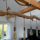 Drewniana lampa wisząca Jaro Blue0 - loft rustykalna z juty i drewna