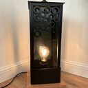 Lampion podłogowy hand made w stylu loft - czarny z drewna i metalu
