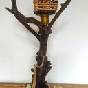 Lampa z gałęzi i kamienia - naturalne światło z kloszem z juty (E27)
