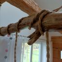 Drewniana lampa wisząca Jaro Blue0 - loft rustykalna z juty i drewna
