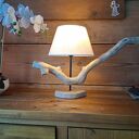 Drewniana lampa na stolik Jaro Blue0 - ręcznie robiona lampka nocna