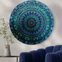 Morska Mandala 70 cm - obraz morze w turkusie, niebieski i złote akcenty