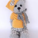 Miś Bruno szydełkowy handmade - szary i żółty, 38 cm