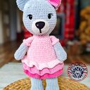 Szydełkowy miś w różowej sukience 30 cm - handmade przytulanka