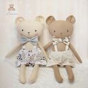 Miś Antoś - przytulanka handmade 39 cm w białych spodenkach w leśne wzorki