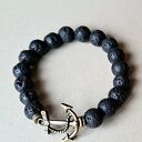Bransoletka z lawy wulkanicznej z kotwicą - prezent dla żeglarza, handmade