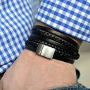 Bransoletka skórzana męska magnetoos satin steel black