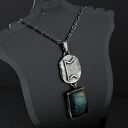 Runa Perthro z labradorytem - oksydowany srebrny naszyjnik