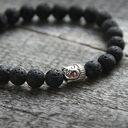 Męska bransoletka Buddha & Black Lava II - czarna lawa 8 mm, Budda - obwód 18,7 cm