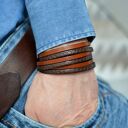 Bransoletka skórzana potrójna Alligato Satin Steel - brown