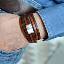Bransoletka skórzana potrójna Alligato Satin Steel - brown