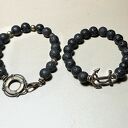 Bransoletka z lawy wulkanicznej z kotwicą - prezent dla żeglarza, handmade