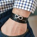 Bransoletka skórzana męska magnetoos double infinity czarna