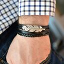 Bransoletka skórzana męska magnetoos double feather czarna