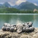 Bransoletka męska z szarej jaspisu z głową Zeusa - kamienie naturalne, prezent