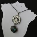 Srebrny amulet z runą Mannaz i labradorytem - ręcznie robiony wisiorek 925