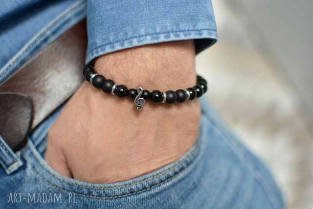 bransoletka męska MUSIC turmalin, onyks, stal