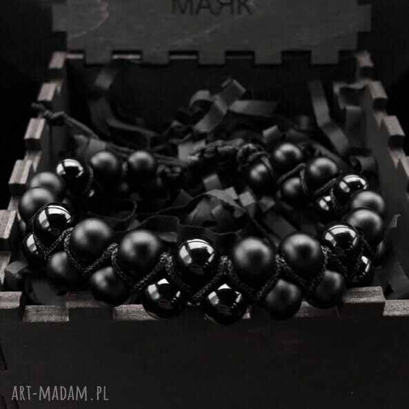 Męska podwójna bransoletka z kamieniami onyksu